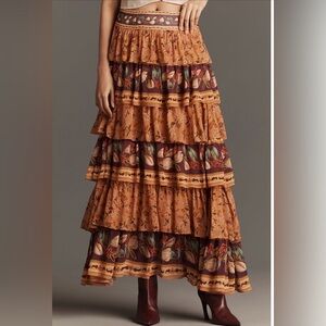 Farm Rio Colorful Bird Tiered Skirt